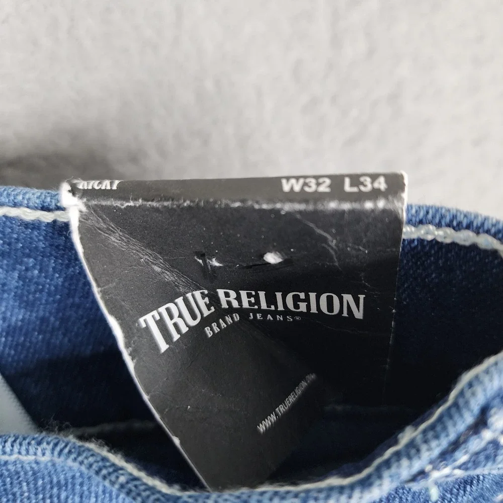 True Religion Ricky Straight Jeans Mens‎ 32x34 Blue Flap Pocket Y2K Streetwear